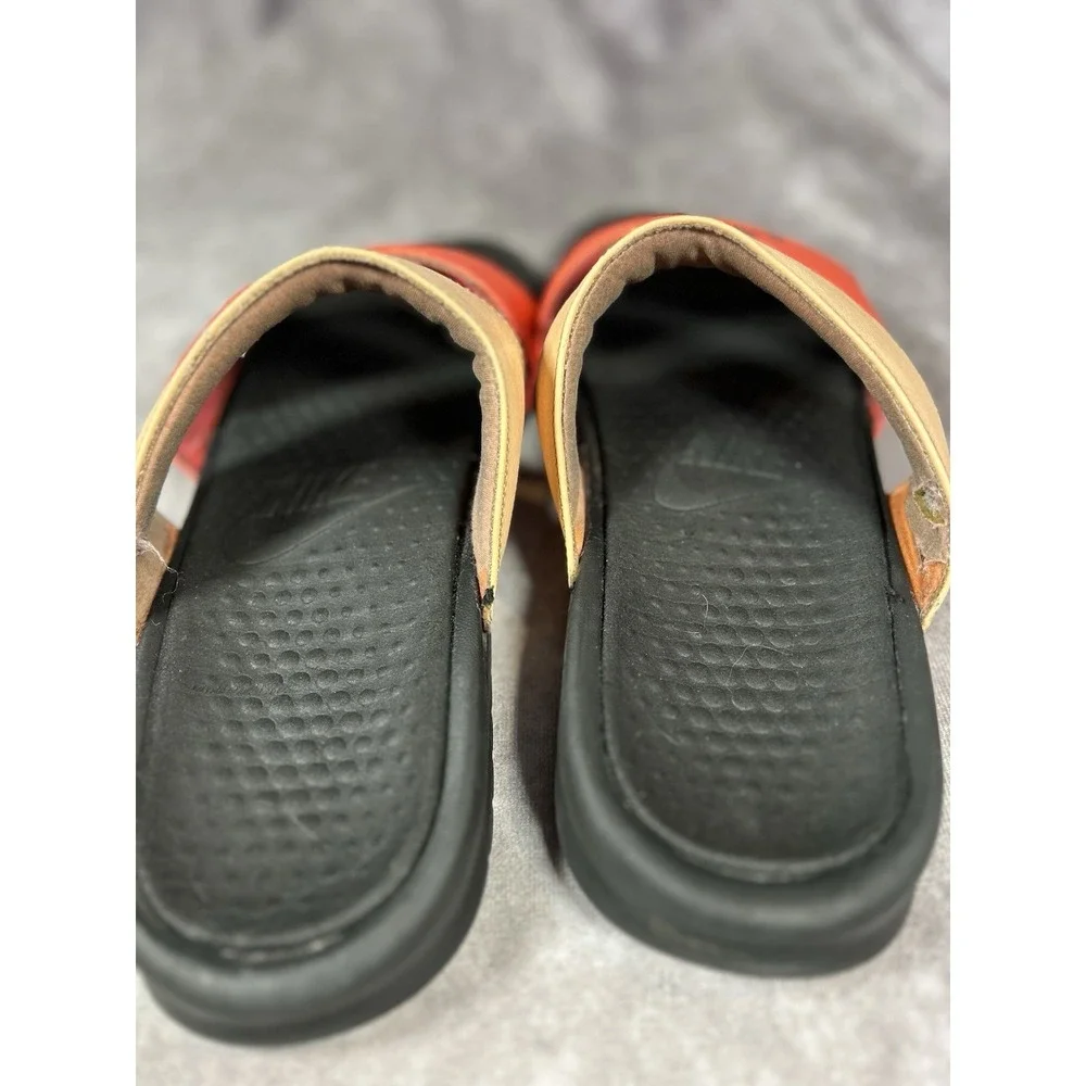 Nike Benassi JDI Slide Sandals Mens Size 12 Orange Gold Black Comfort Slides